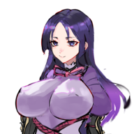 1girl artist:lunaticsoda bodysuit erect_nipples fate_(series) fate_grand_order huge_breasts minamoto_no_raikou ninja nipples_visible_through_clothing portrait purple_eyes purple_hair // 1000x1000 // 568KB