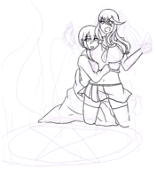 2girls artist:mellie ashiya hugging pentagram school_uniform seimei senran_kagura skirt thigh_highs uniform wip // 1727x1881 // 1.0MB