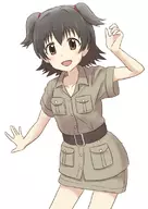 1girl belt black_hair brown_eyes buttons idolm@ster looking_at_viewer miria_akagi open_mouth pig_tails pockets skirt solo twintails // 566x800 // 69KB