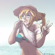 1girl artist:kranium08 bikini hyperdimension_neptunia orange_heart undressing // 1024x1024 // 87KB