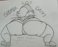1girl artist:billyfutureboy ass goombella paper_mario paper_mario_the_thousand-year_door text traditional_medium twerking // 3275x2655 // 3.0MB