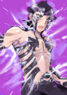 1boy artist:dweller1215 black_hair demi-fiend electricity grey_eyes power_up protagonist shin_megami_tensei // 1166x1651 // 1.9MB