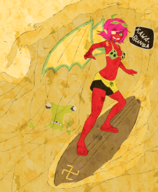 1girl ahoge anchor angry bikini bloodshot bury_pink_gril colored dept._heaven glasses green_eyes happy joke_delivery middle_finger monochrome pink_hair pointy_ears riviera_the_promised_land sandals serene shades shark short_hair // 1400x1700 // 1.9MB