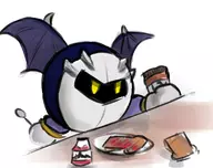 1boy colored food kirby_(series) mask meta_knight sandwich wings yellow_eyes // 1140x900 // 479KB