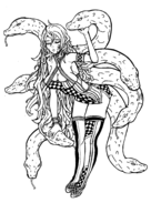 1girl artist:unknown fire_emblem gullveig horn monochrome race_queen snake solo thigh_highs // 1476x2085 // 777KB