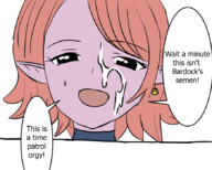 1girl artist:unknown chrono_trigger chronoa cum earrings parody pointy_ears red_hair text // 871x698 // 239KB