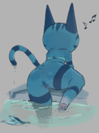 1girl animal_crossing anthro anus artist:unknown ass bottomless cat cat_girl furry lolly music_note pawpads pool pussy singing stepping swimsuit swimsuit_bottom tail thick_thighs unaware wardrobe_malfunction water // 996x1341 // 875KB