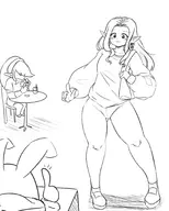 1boy 1girl a_link_between_worlds artist:pogeaux casual_clothes link monochrome nintendo phone princess_hilda the_legend_of_zelda thumbs_up // 1643x2048 // 434KB