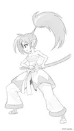 1girl artist:onion_jigoku bandages katana monochrome no_background ponytail shantae shantae_(series) sketch sword tabi // 1080x1920 // 475KB