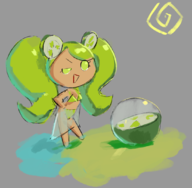 1girl artist:wapcum ball beach_ball cookie_run green_eyes green_hair lime_cookie swimsuit twintails // 1090x1068 // 528KB