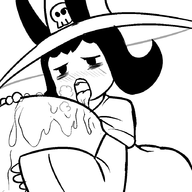 1girl aroused artist:notapaladin blush drool drooling interactive_thread lil_necro_adventure lil_necro_adventure_part_11 looking_at_viewer monochrome necromancer original_character saliva seducing seductive skull witch_hat // 900x900 // 25KB