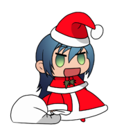 1girl 2018_padoru_collab bag blue_hair chibi colored green_eyes happy hat igawa_asagi padoru sack santa_hat santa_outfit short_hair smile taimanin taimanin_asagi // 1200x1200 // 266KB