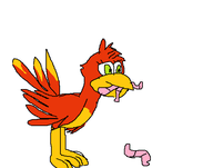 1girl artist:laweaacosadora banjo-kazooie colored eating green_eyes kazooie mspaint worm // 568x447 // 14KB