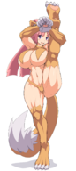 animal_ears artist:jadf colored disgaea huge_breasts looking_at_viewer monster_girl muscles nekomata stretching underboob // 720x1616 // 348KB