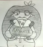 1girl artist:billyfutureboy eating huge_breasts personification pizza pizza_tower tomato_toppin traditional_medium // 2322x2533 // 2.7MB