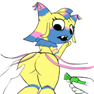 1girl artist:unknown ass ass_focus ass_grab candy colored dandy's_world grabbing_ass hand_on_ass looking_back pov teeth yatta // 1274x1274 // 483KB