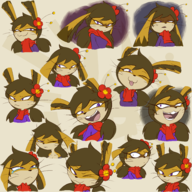 1girl artist:unknown cave_story collage expressions flower fortune furry oc pooka purple_hair scarf sweater twintails // 3500x3500 // 3.2MB