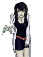 1girl aradia black_hair cleavage colored fusion necklace night_of_revenge persona persona_(series) persona_5 shin_megami_tensei syringe tae_takemi yellow_eyes // 384x508 // 120KB