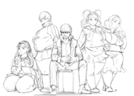 1boy 4girls artist:backstreetcrab chair chie_satonaka facial_hair fat konishi_saki persona persona_4 rise_kujikawa yu_narukami yukiko_amagi // 1280x918 // 667KB