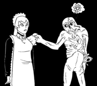 1boy 1girl artist:scorndude chicken_(scorn) flower mabinogi maid mold_man monochrome plushie scorn // 2354x2066 // 92KB