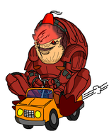 1boy alien armor artist:gusgux car hat mass_effect no_humans red_eyes simple_background smile white_background wrex // 800x1000 // 272KB