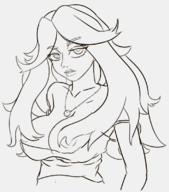 1girl artist:unknown breasts haley long_hair monochrome necklace nipples portait solo stardew_valley // 993x1125 // 289KB