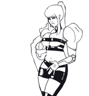 artist:necrolepsy cleavage huge_breasts latex lip_bite metroid midriff samus_aran skimpy tube_top // 683x734 // 130KB