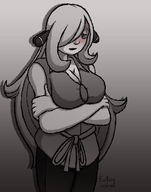artist:fuckinggosh cynthia huge_breasts monochrome pokemon pokemon_dppt // 551x701 // 52KB