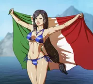 1girl artist:reptileye bikini italian_flag mountain ocean tifa_lockhart water // 1599x1454 // 1.2MB