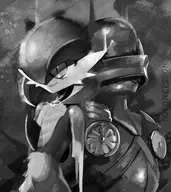 1boy 1girl armor artist:NoConcession gardevoir monochrome pokemon // 2000x2250 // 731KB