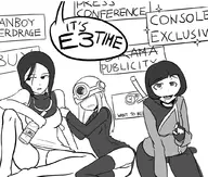 alcohol bottle consoles drool e3 monochrome pantsu personification ps4-tan scared wii_u-tan xbone-tan xbox_one-tan // 1024x871 // 306KB