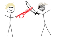 2boys blonde_hair crossover grey_hair metal_gear_rising metal_gear_solid raiden shulk smile stick_figure sword weapon xenoblade xenoblade_chronicles // 1111x786 // 29KB