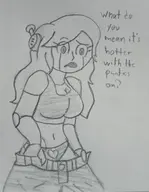 1girl artist:billyfutureboy cave_story curly_brace panties text traditional_medium undressing // 2536x3267 // 2.8MB