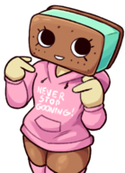 1girl anthro artist:toonmegafag clothing colored dandy's_world eyelashes hoodie ice_cream looking_up oc pointing roblox sandwich sandwich_cookie smile smiling text thick_thighs thigh_highs // 953x1320 // 584KB