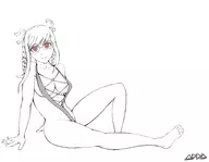 1girl cleavage danganronpa danganronpa_2 glasses lineart peko_pekoyama pose sling_bikini swimwear // 1800x1400 // 297KB