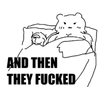 1boy 1girl anon anthro artist:unknown bear bed blush breasts cleavage eyelashes furry imminent_sex monochrome size_difference sketch text // 695x618 // 20KB