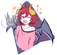 1girl artist:esao303 gal_gun horns kurona red_hair sleepy wings yawning // 4025x3906 // 756KB