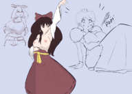 3girls artist:blysill breasts colored exposed_breasts lineart may monochrome partial_nudity pokemon princess_daisy reimu_hakurei super_mario touhou // 1146x823 // 287KB