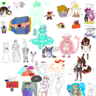 omg ai.mi animal_ears artist:unknown collab dark_skin drawpile eating era fat finii goatse juliette long_hair multiple_artists omega_strikers school_uniform tagme tail text toast // 2500x2500 // 2.7MB