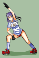 1girl artist:mellie braid colored danganronpa gloves gym_uniform japanese kyoko_kirigiri long_hair purple_eyes purple_hair text // 1283x1915 // 1.1MB