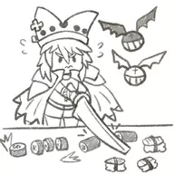 1girl artist:mako cute food guilty_gear hat Lucifero ramlethal_valentine sushi sword weapon // 1024x1024 // 284KB