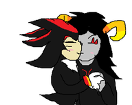 aradia aradia_(homestuck) artist:laweaacosadora black_hair colored crossover eyes_closed gay hand_holding homestuck horns kiss long_hair mspaint shadow_the_hedgehog sonic_(series) sonic_the_hedgehog // 434x343 // 11KB