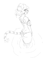 1girl blush elh_melizee fang from_behind looking_back panties sketch solatorobo tail thigh_highs water // 625x729 // 95KB