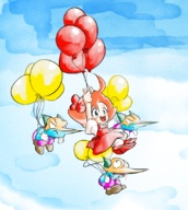 1girl 3boys alice artist:chrisfantasy balloon balloon_bird balloon_fight // 757x844 // 915KB
