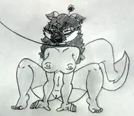 1girl anthro artist:billyfutureboy breasts carmelita_fox crouching furry huge_breasts monochrome muzzle nipples pussy sly_cooper_(series) squatting traditional_medium tummy // 2350x2027 // 2.6MB