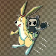 1boy 1girl artist:LizardFungus bomberman colored gyarooi louie riding // 1231x1238 // 975KB