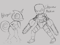 anthro artist:LizardFungus chainsaw chainsaw_machine chameleon monochrome poltergeist sketch steel_wooden text // 1421x1063 // 54KB