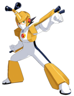 1boy artist:xiceowl colored crossover green_eyes gun medabots mega_man_(series) mega_man_battle_network metabee weapon // 3824x5000 // 2.0MB