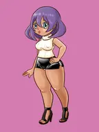 1girl artist:unknown blue_eyes heels miniskirt panties pokemon purple_hair sina sweater turtleneck // 1620x2160 // 299KB