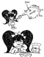 (you) 1girl artist:unknown ashley bowl chef_hat cook demon eating hat loli magic monochrome sketch spoon transformation warioware // 623x806 // 193KB